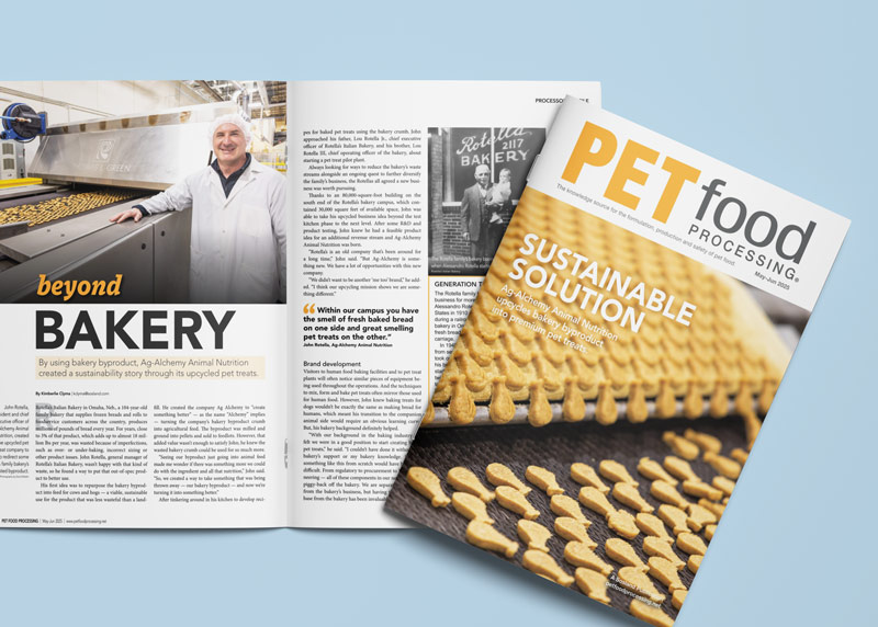 Cover and inside spread of Pet Food Processing Magazine